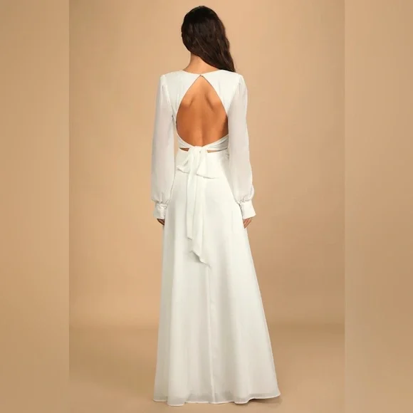 NWT Lulus Talk About Divine White Long Sleeve Backless Maxi Dress - Picture 4 of 11